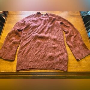 Free People Burnt Orange V-Neck Fuzzy Oversized Sweater L